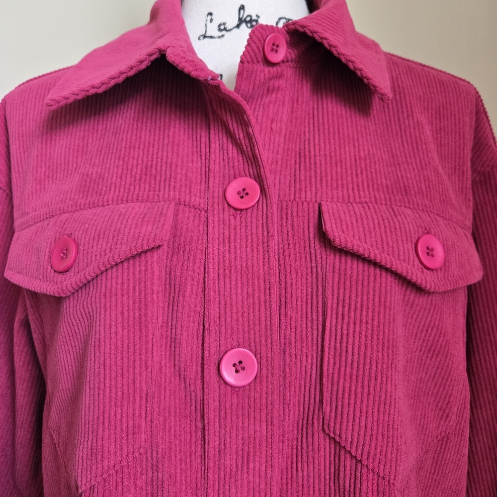Avec Les Filles Corduroy Shirt Womens M Pink Button Front - Picture 2 of 10